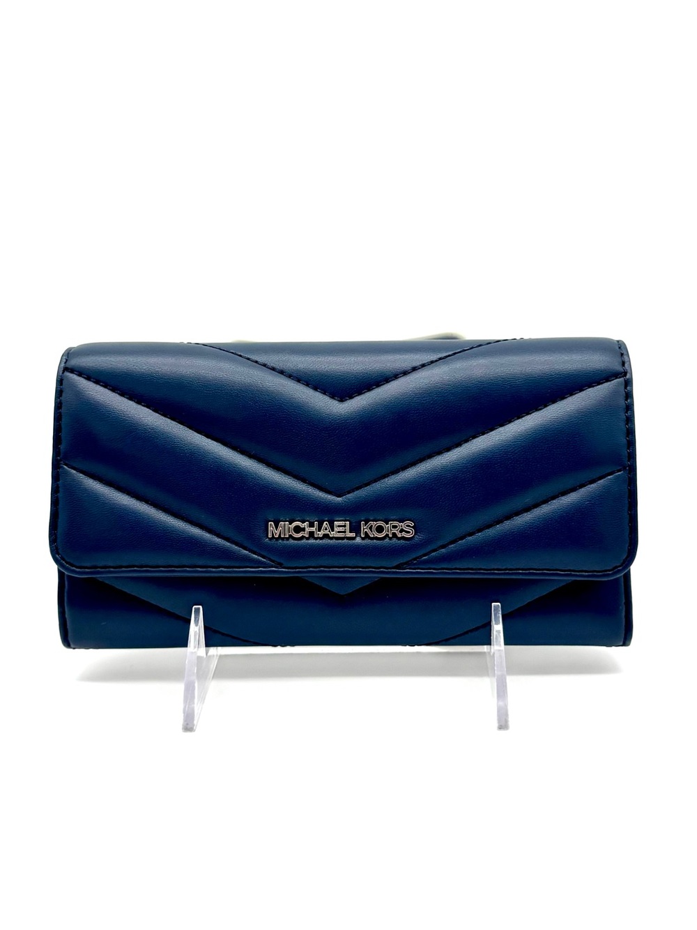Michael Kors Large Quilted Trifold Wallet Navy Blue